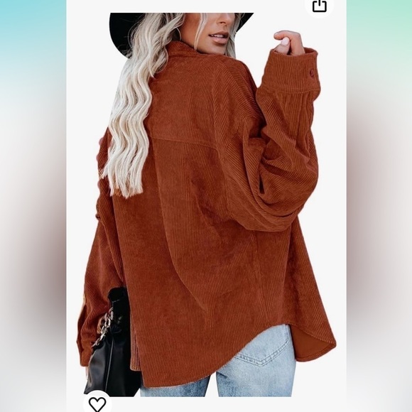 NEW Women's Corduroy Button Down Long Sleeve Oversized Jacket with Pocket - Picture 2 of 4